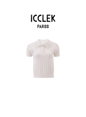 轻奢风白色polo领短袖针织衫女百搭显瘦减龄上衣-9557