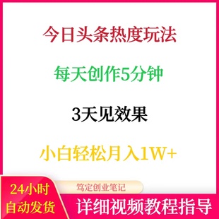 今日头条热度玩法自媒体运营上热门教程网络在家副业创业赚钱项目