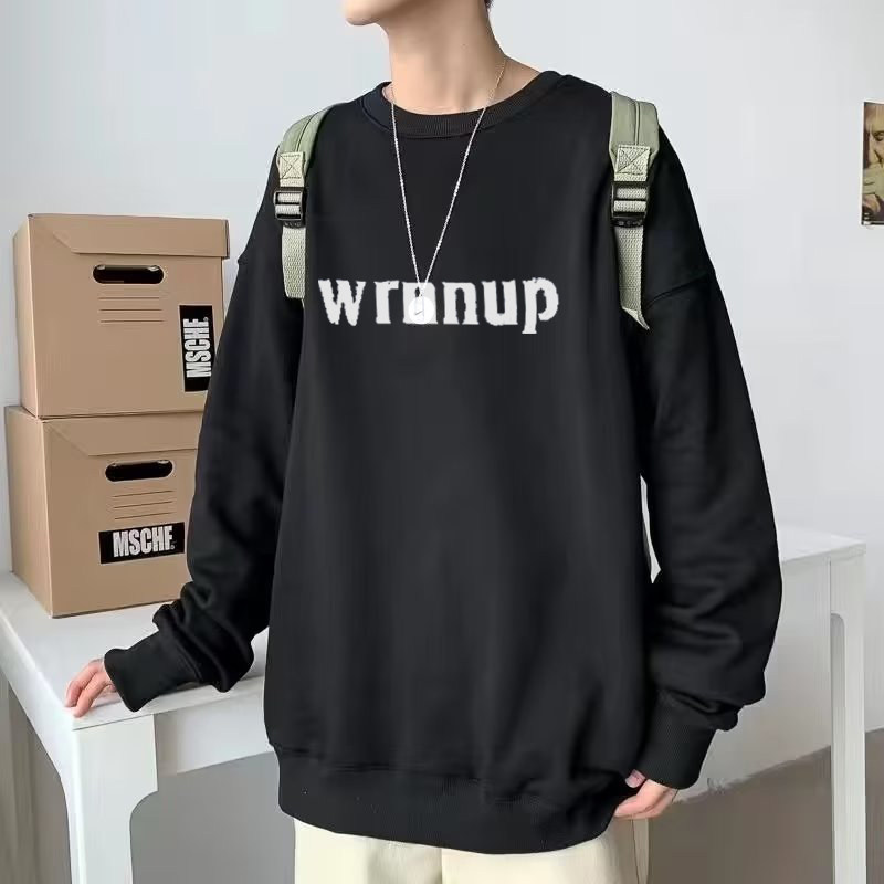薄款套头卫衣男韩版宽松印花圆领套头卫衣上衣服外穿ins潮流网红