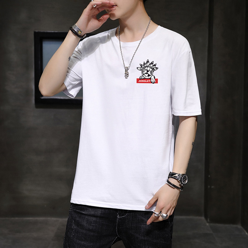 夏季休閒印花T恤100%純棉短袖t恤男