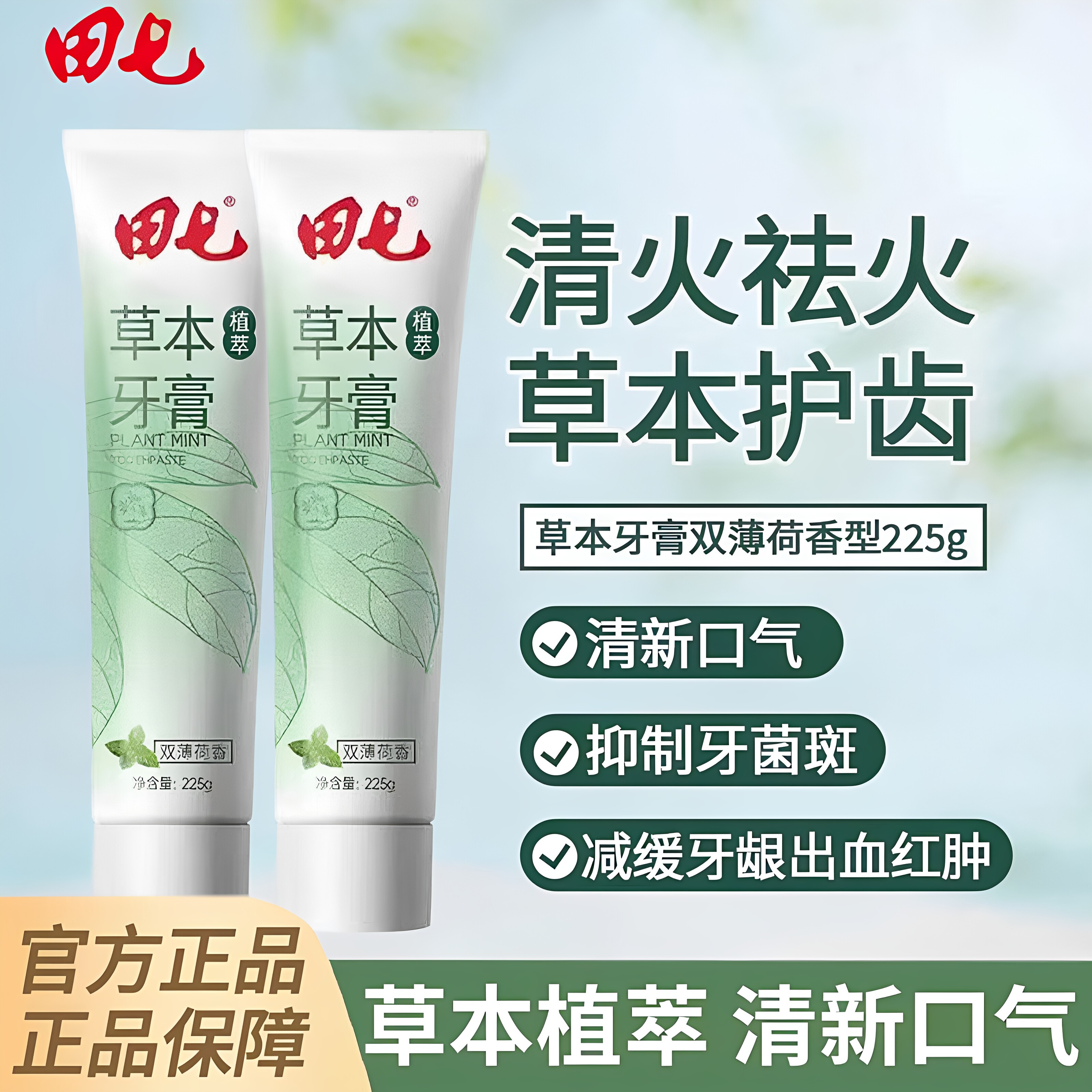 田七草本薄荷牙膏225g清新口气