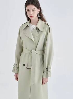 豆绿色风衣外套女2026新款春秋小个子韩系洋气百搭流行英伦风大衣
