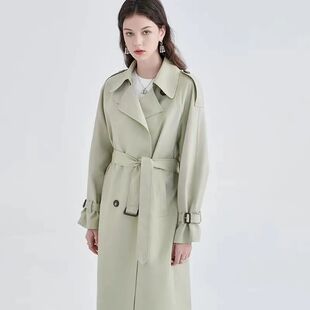 豆绿色风衣外套女2026新款春秋小个子韩系洋气百搭流行英伦风大衣