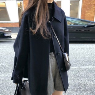 高级感深冬独特超好看黑色呢子大衣女秋冬季2025新款毛呢外套加厚