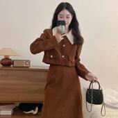 裙潮流两件套女 外套小香风套装 2026秋冬新款 胖MM小个子灯芯绒时尚