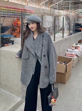 灰色毛呢子大衣女中长款秋冬2026年新款韩版时尚宽松休闲毛呢外套