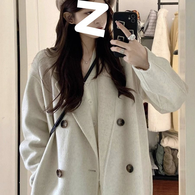 燕麦色双面羊绒羊毛大衣女中长款2025秋冬韩版新款赫本风毛呢外套
