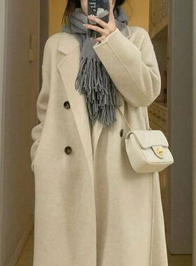 黑灰色高级感双面羊绒大衣女2026秋冬季新款韩系中长款羊毛呢外套