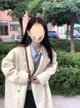燕麦色羊绒大衣女2026冬季新款韩版羊毛羊绒毛呢外套小个子加厚
