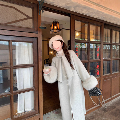 双面羊毛大衣女款2025新款秋冬高级感富家千金围巾领气质毛呢外套