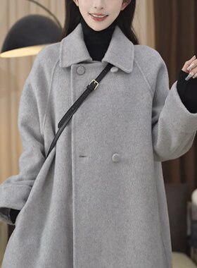 中长款大衣女韩版秋冬季新款显瘦小个子宽松赫本风长毛呢气质外套
