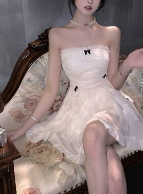 法式气质连衣裙女名媛收腰抹胸公主蓬蓬短裙子夏秋季仙女礼服裙潮
