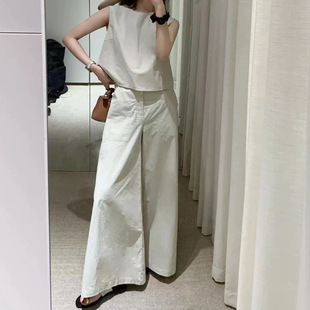 纯色无袖背心高腰显瘦阔腿裤两件套女2026夏秋季时尚新款韩版套装