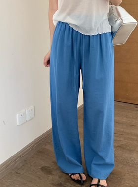 赫拉HELART2025韩系亚麻透气舒适显瘦直筒裤春夏新款抽绳休闲裤BO