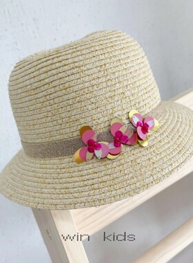 法单3-10岁女童宝宝公主夏季精致亮片盆帽海边游玩防晒遮阳草帽