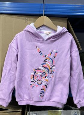 法单2-6岁女宝春秋薄拉绒精致动物刺绣亮片休闲连帽套头卫衣