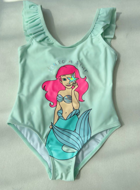 外贸出口单儿童连体泳衣25新款女童小清新吊带草莓花裙摆花边泳衣