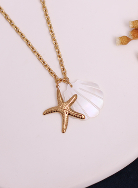 天然贝壳海星项链女复古度假风