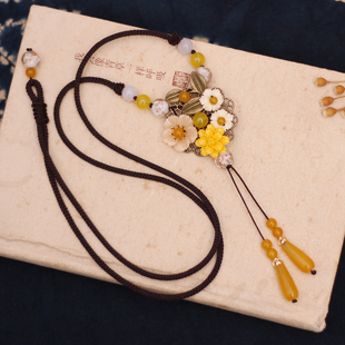 民族风手工花毛衣链长款项链吊坠挂件复古百搭饰品服装配饰首饰女