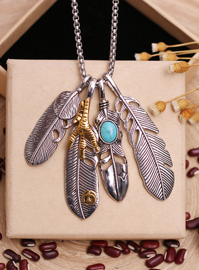 欧美复古鹰爪羽毛百搭毛衣链吊坠