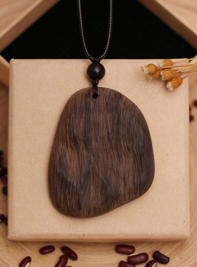 民族风复古檀木随型山水项链