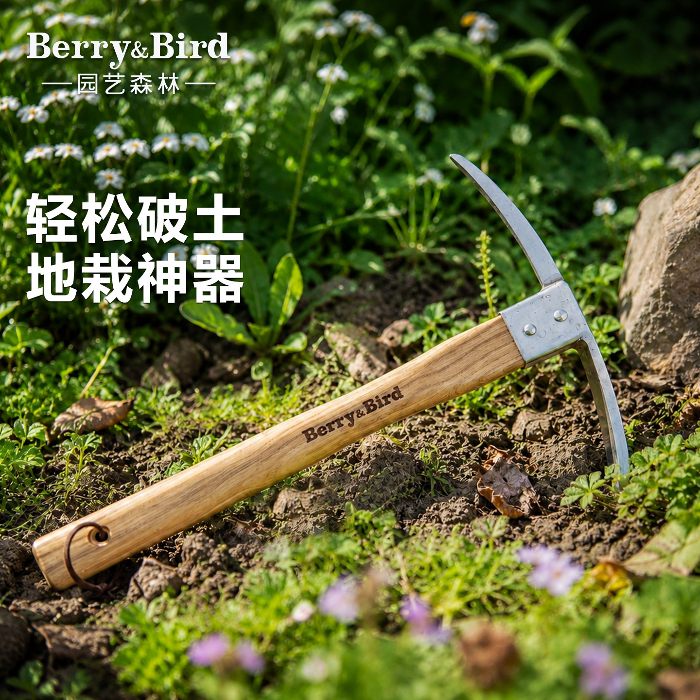 Berry&Bird园艺森林鹤嘴锄头挖掘翻地松土工具神器不锈钢十字洋镐