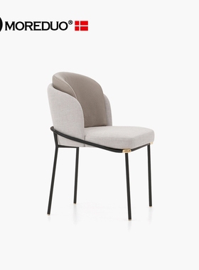 MOREDUO/现代布艺餐椅单人全真皮设计师椅意式极简fil noir chair