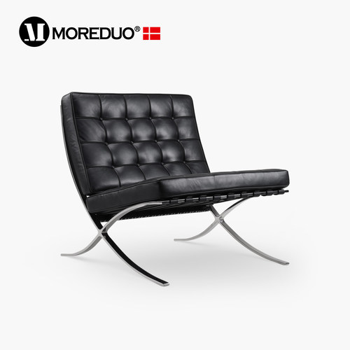 MOREDUO/巴塞罗那椅客厅沙发椅真皮不锈钢休闲椅设计师密斯椅极简 - 封面