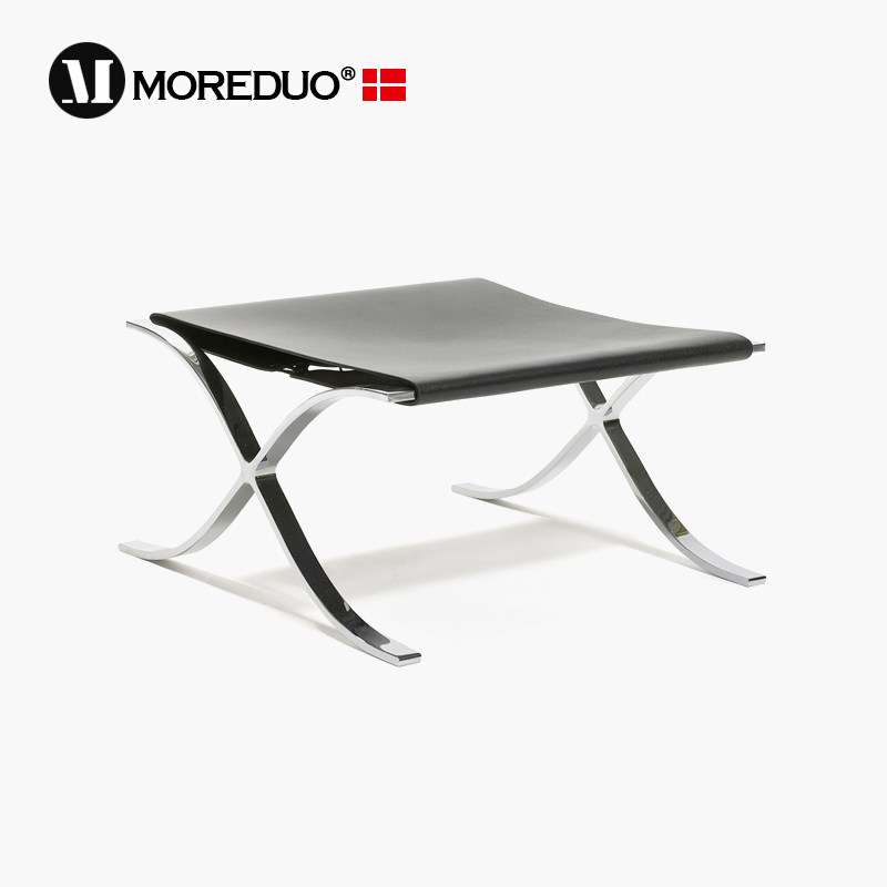 MOREDUO/ 意式极简坐凳Barcelona Stool不锈钢凳子客厅方凳全真皮