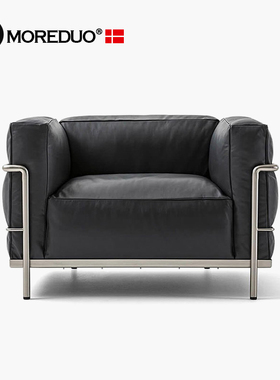 MOREDUO/现代直排羽绒沙发LC3 Armchair不锈钢中古全真皮沙发极简