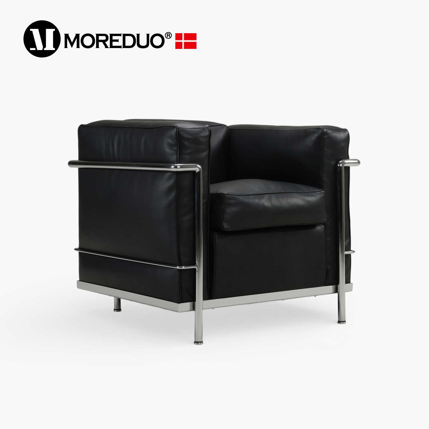 MOREDUO/意式现代客厅沙发椅不锈钢真皮羽绒休闲椅 LC2柯布西耶椅