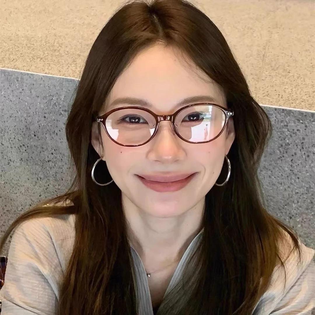 0-1000度复古书呆子眼镜近视女可配高度数冷茶色椭圆框镜架防蓝光