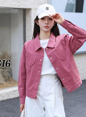 休闲外套洋气百搭20252023新款复古小个子短款夹克上衣纯色显瘦