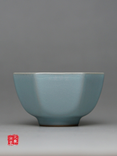 汝州原产地大观汝瓷功夫茶具天青六角杯一级品朱家汝窑朱法喜作品