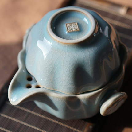 汝州原产地大观汝瓷茶具 快客杯荷花壶  朱家汝窑  1壶1杯 一级品