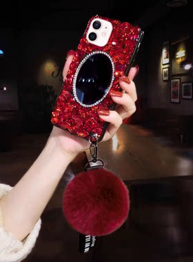 苹果18ProMax满钻手机壳带镜子奢华iPhone17闪13mini保护套16plus防摔15软壳14网红12新款11女潮XS挂绳78个性