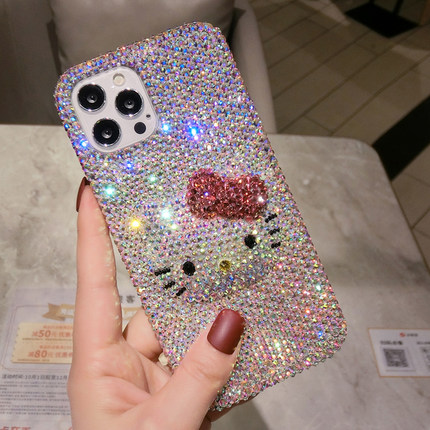 可爱kitty猫咪oppoReno10镶钻手机壳高档Reno9pro+带钻石闪8se保护套7全包防摔Findx6奢华水晶5K网红4女3新款