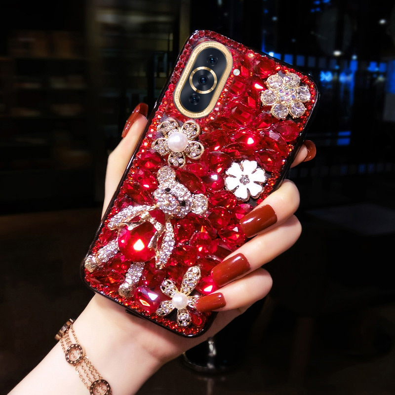 华为Mate80pro水钻手机壳高端Pura70带钻闪荣耀400保护套适用P60女新款Nova14镶钻13奢华熊P50全包P40防摔+潮