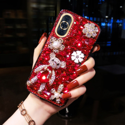 华为Mate80pro水钻手机壳高端Pura70带钻闪荣耀400保护套适用P60女新款Nova14镶钻13奢华熊P50全包P40防摔+潮