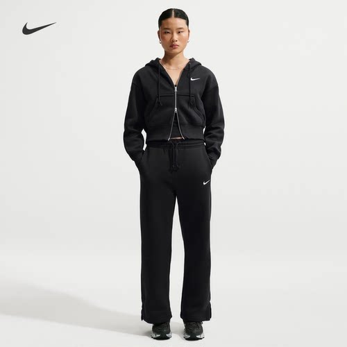 Nike耐克加绒女高腰阔腿长裤卫裤