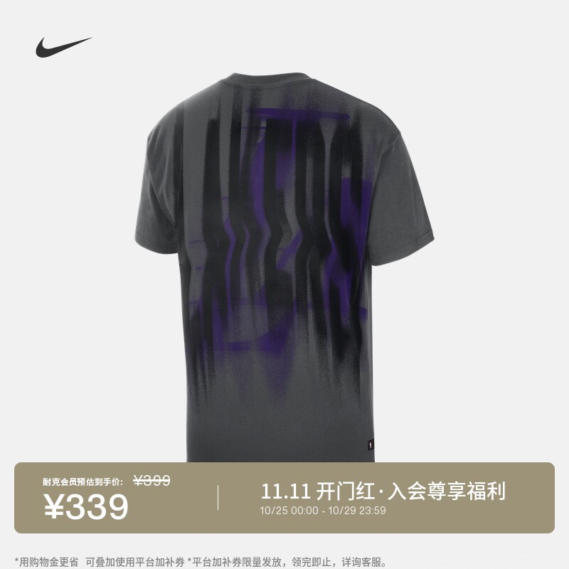 耐克队之魂系列洛杉矶湖人队男赛前短袖篮球T恤美式纯棉上衣NIKE