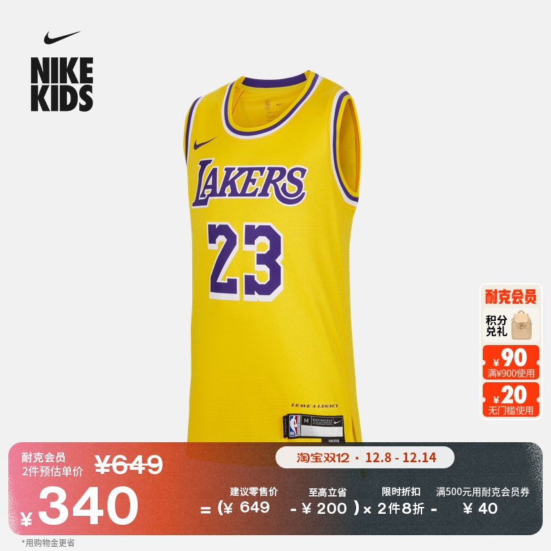 Nike耐克官方湖人队Icon NBA勒布朗·詹姆斯大童速干球衣FZ8625