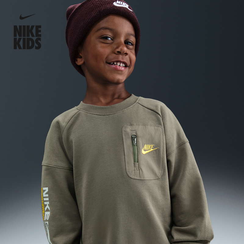 耐克幼童纯棉上衣秋季新款男童法式毛圈圆领卫衣官方NIKE IO2598
