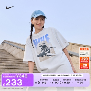 耐克女子印花短袖T恤夏季新款纯棉半袖超宽松轻便做旧NIKE IR7588