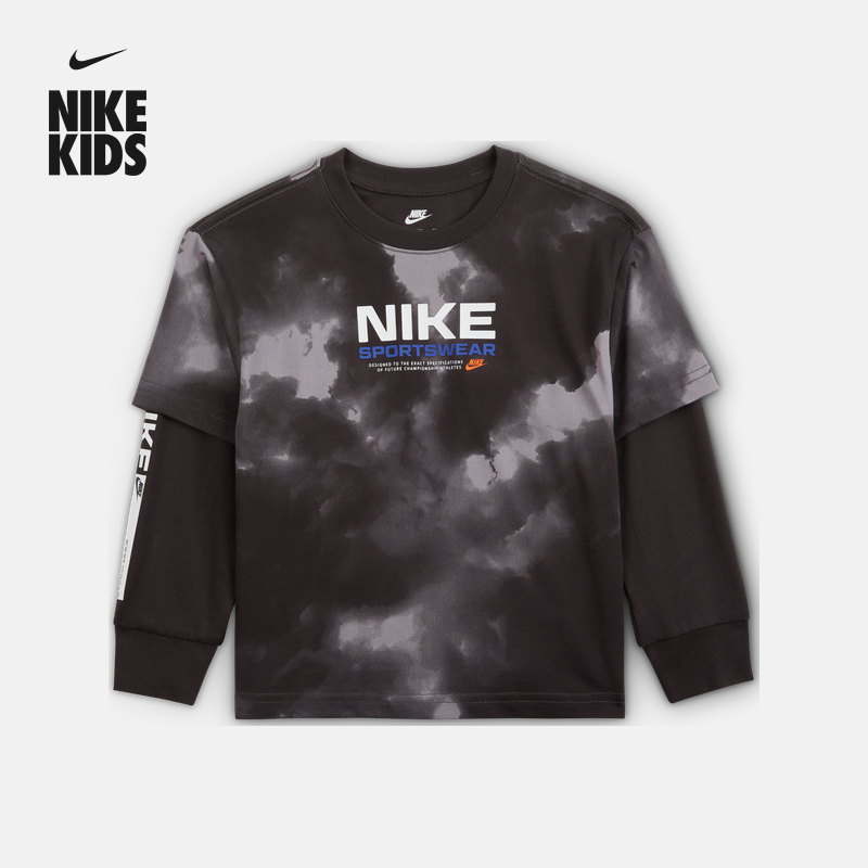 耐克幼童纯棉上衣秋季新款男童印花长袖休闲圆领官方NIKE IO2759