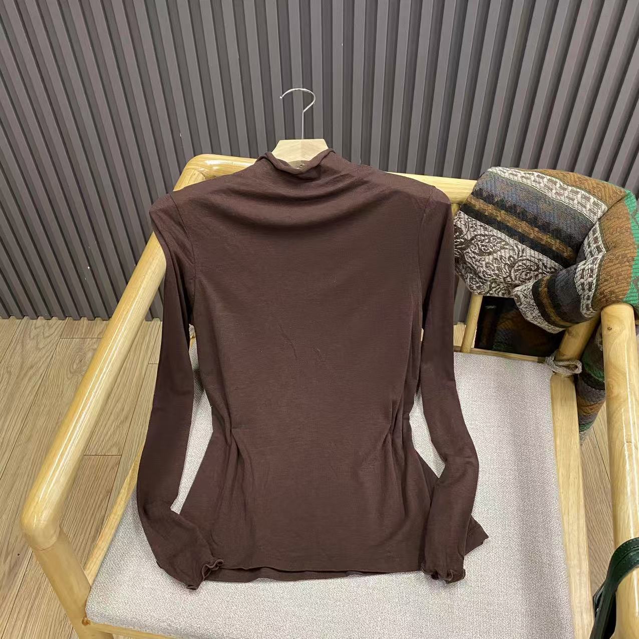 早秋半高领纯色套头打底衫羊毛混纺薄款百搭木耳边上衣女Z8359