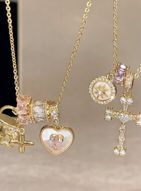 金色吊坠项链高级感小众锁骨链女