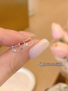 嘟嘟夫妇S999纯银养耳洞耳钉女小众设计感耳骨钉防过敏免摘耳环