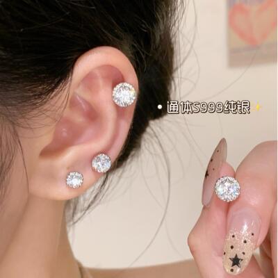 S999纯银耳钉养耳洞爆闪睡觉免摘