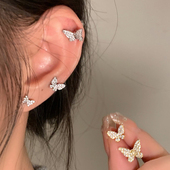 嘟嘟夫妇银色蝴蝶结耳钉高级感小众睡觉免摘医用钛钢耳蜗耳骨钉女